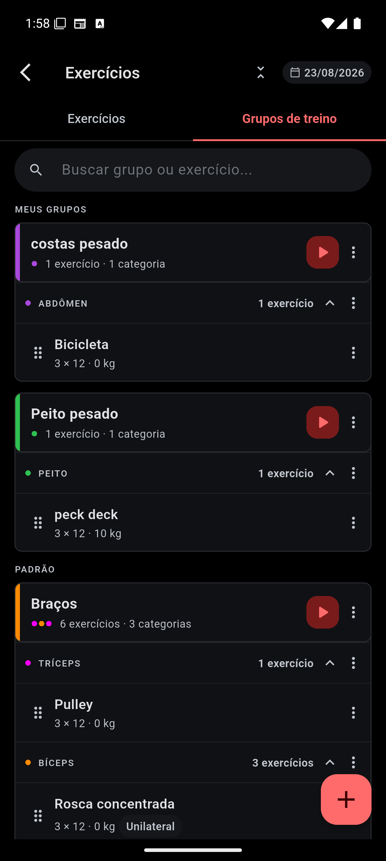 Montagem de grupos de exercícios alternados
